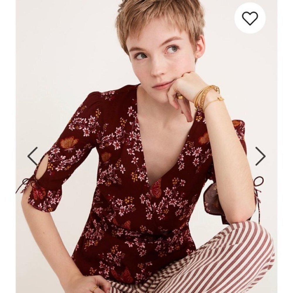 Madewell | NEW Burgundy Butterfly Sanctuary Tie Sleeve Wrap Top 12P